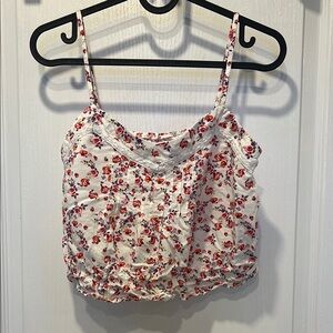 Garage Floral White and Red Women's crop Top